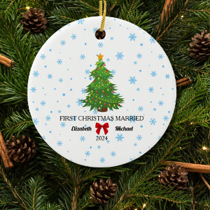 Erste Weihnachten Verheiratet 2024 Custom Couple Keramik Ornament
