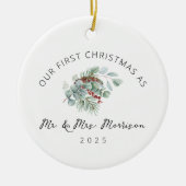 Erste Weihnachten Verheiratet als Herr & Mrs. Foto Keramik Ornament (Vorne)