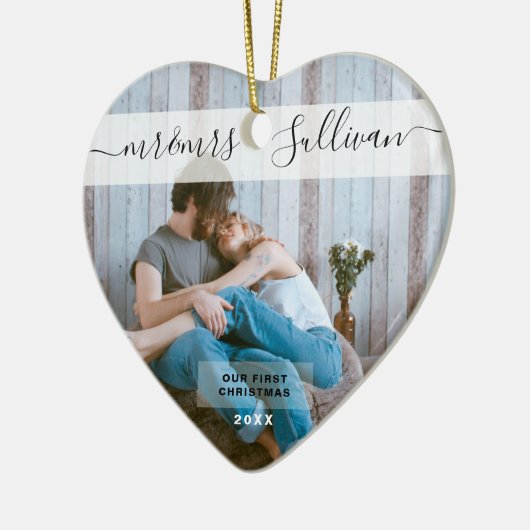 Erste Weihnachten Verheiratet als Herr & Mrs. FOTO Keramik Ornament (Links)