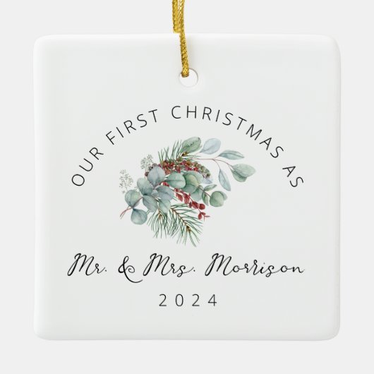Erste Weihnachten Verheiratet als Herr & Mrs. Foto Keramikornament (Vorderseite)
