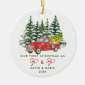 Erste Weihnachten Verheiratet als Herr & Mrs. Red  Keramik Ornament (Vorne)