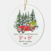 Erste Weihnachten Verheiratet als Herr & Mrs. Red  Keramik Ornament (Links)