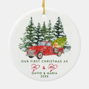 Erste Weihnachten Verheiratet als Herr & Mrs. Red Keramik Ornament