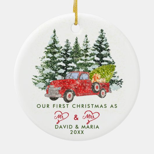 Erste Weihnachten Verheiratet als Herr & Mrs. Red  Keramik Ornament (Hinten)