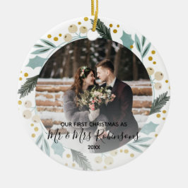 Erste Weihnachten Verheiratet als Mr. & Mrs. Foto  Keramik Ornament