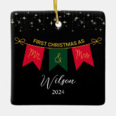 Erste Weihnachten Verheiratet als Mr. und Mrs. Keramikornament (Vorderseite)