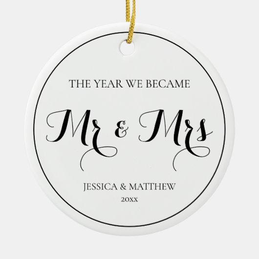 Erste Weihnachten Verheiratet Elegant Simple Mr. u Keramik Ornament (Vorne)