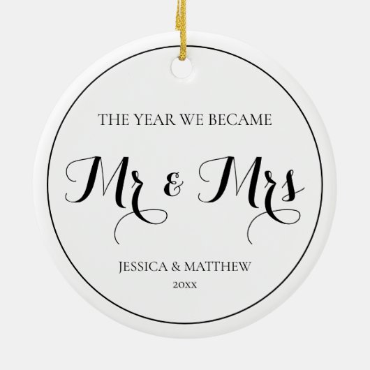 Erste Weihnachten Verheiratet Elegant Simple Mr. u Keramik Ornament (Hinten)