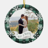 Erste Weihnachten verheiratet karierten 2 Fotos Sc Keramik Ornament (Vorne)