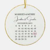 Erste Weihnachten Verheiratet mit Date & Foto im H Keramik Ornament (Vorne)