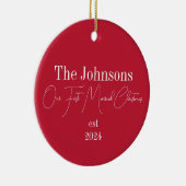 Erste Weihnachten Verheiratet Moderne Typografie Keramik Ornament (Rechts)