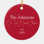 Erste Weihnachten Verheiratet Moderne Typografie Keramik Ornament (Vorne)