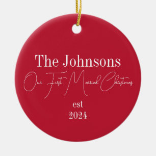 Erste Weihnachten Verheiratet Moderne Typografie Keramik Ornament