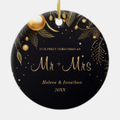 Erste Weihnachten Verheiratet Modernes Elegantes P Keramik Ornament (Hinten)