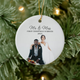 Erste Weihnachten Verheiratet Mr. and Mrs. Foto Keramik Ornament