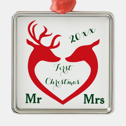 Erste Weihnachten Verheiratet Mr. und Mrs. Heart D Ornament Aus Metall (Vorne)