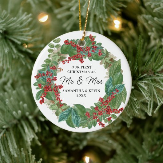 Erste Weihnachten Verheiratet Mr. und Mrs. Wedding Keramik Ornament (Baum)