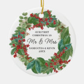 Erste Weihnachten Verheiratet Mr. und Mrs. Wedding Keramik Ornament (Vorne)