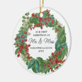 Erste Weihnachten Verheiratet Mr. und Mrs. Wedding Keramik Ornament (Links)