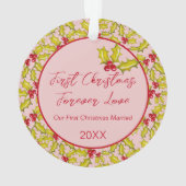 Erste Weihnachten Verheiratet Rosa Red Fuples Foto Ornament (Rückseite)