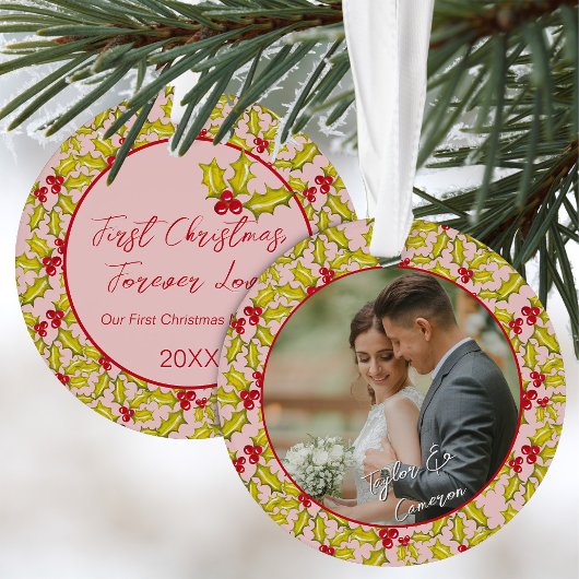 Erste Weihnachten Verheiratet Rosa Red Fuples Foto Ornament