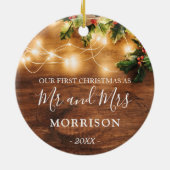 Erste Weihnachten verheiratet rustikales Holz und  Keramik Ornament (Hinten)