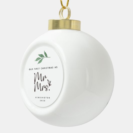 Erste Weihnachten Verheiratet Snowflake Gerahmte O Keramik Kugel-Ornament (Rechts)