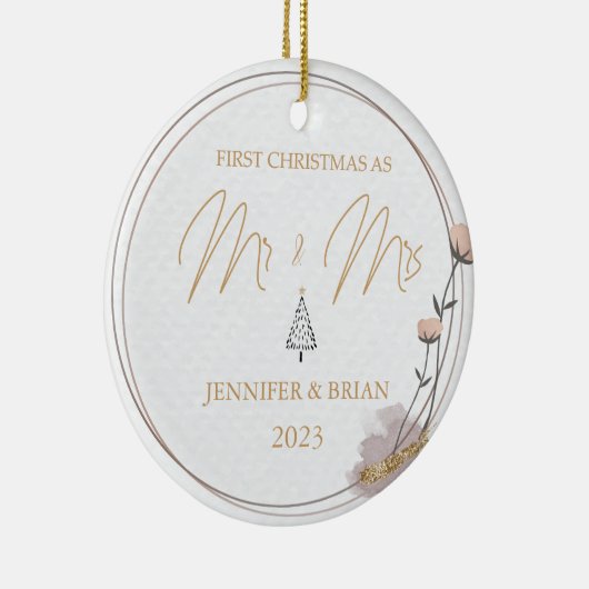 Erste Weihnachten Verheiratete Mr. and Mrs. Christ Keramik Ornament (Rechts)