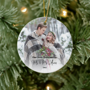 Erste Weihnachten Verheiratete Mr. and Mrs. Foto Keramik Ornament