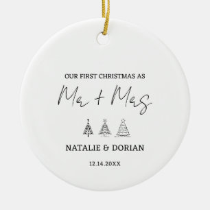 Erste Weihnachten Verheiratete Mr. and Mrs. Tree C Keramik Ornament