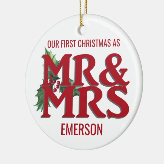 Erste Weihnachten Verheiratete mutige Typografie M Keramik Ornament (Links)