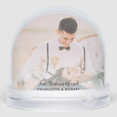 Erste Weihnachten Verheiratete Newlywings Fotos Cu Schneekugeln (Rückseite)