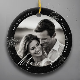 Erste Weihnachten Verheiratete Schneeflocken Black Keramik Ornament