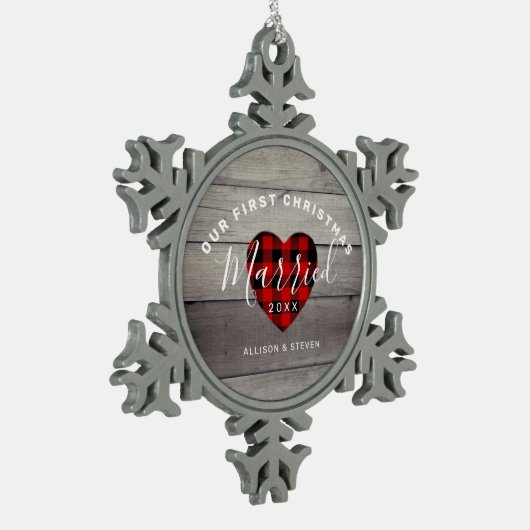 Erste Weihnachten Verheirateten neu verheiratete r Schneeflocken Zinn-Ornament (Links)