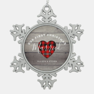 Erste Weihnachten Verheirateten neu verheiratete r Schneeflocken Zinn-Ornament