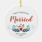 Erste Weihnachten Verheirateten Personalisierten W Keramik Ornament (Hinten)
