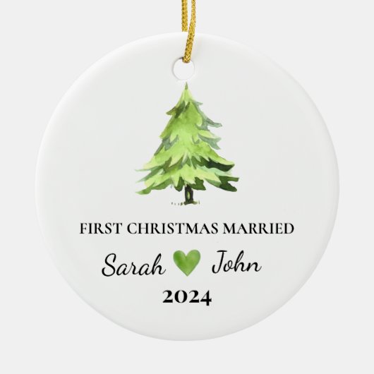 Erste Weihnachten Verheirateten Weihnachtsbaum Ind Keramik Ornament (Vorne)