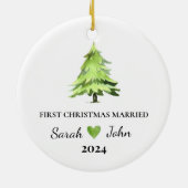 Erste Weihnachten Verheirateten Weihnachtsbaum Ind Keramik Ornament (Hinten)