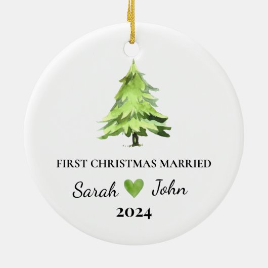 Erste Weihnachten Verheirateten Weihnachtsbaum Ind Keramik Ornament (Hinten)