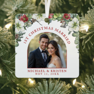 Erste Weihnachten Verheiratetes Blumenkohl Foto Ho Ornament Aus Metall