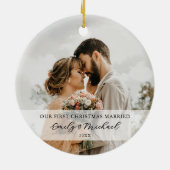 Erste Weihnachten Verheiratetes Newlyrische Foto Keramik Ornament (Hinten)