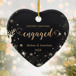 Erste Weihnachten Verlobt Gold Moderne Elegante ei Keramik Ornament