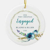 Erste Weihnachten Verlobt Rustikale Rose Personali Keramik Ornament (Vorne)