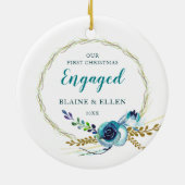 Erste Weihnachten Verlobt Rustikale Rose Personali Keramik Ornament (Hinten)