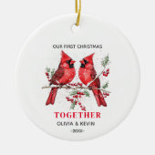 Erste Weihnachten verlobt zusammen mit roten Kardi Keramik Ornament (Vorne)