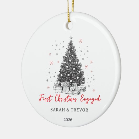 Erste Weihnachten Verlobte Custom Black und White Keramik Ornament (Links)