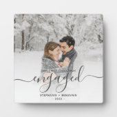 Erste Weihnachten Verlobte Custom Foto Grau Script Fotoplatte (Vorderseite)