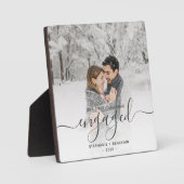 Erste Weihnachten Verlobte Custom Foto Grau Script Fotoplatte (Vorderseite)