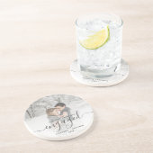 Erste Weihnachten Verlobte Custom Foto Grau Script Getränkeuntersetzer (Seite)