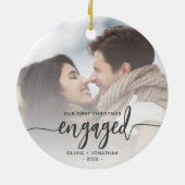 Erste Weihnachten Verlobte Custom Foto Grau Script Keramik Ornament (Hinten)